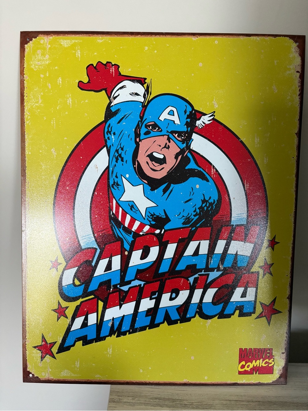 Captain America Metal Tin Sign Marvel Comics - Superhero Man Cave Decor 16x13